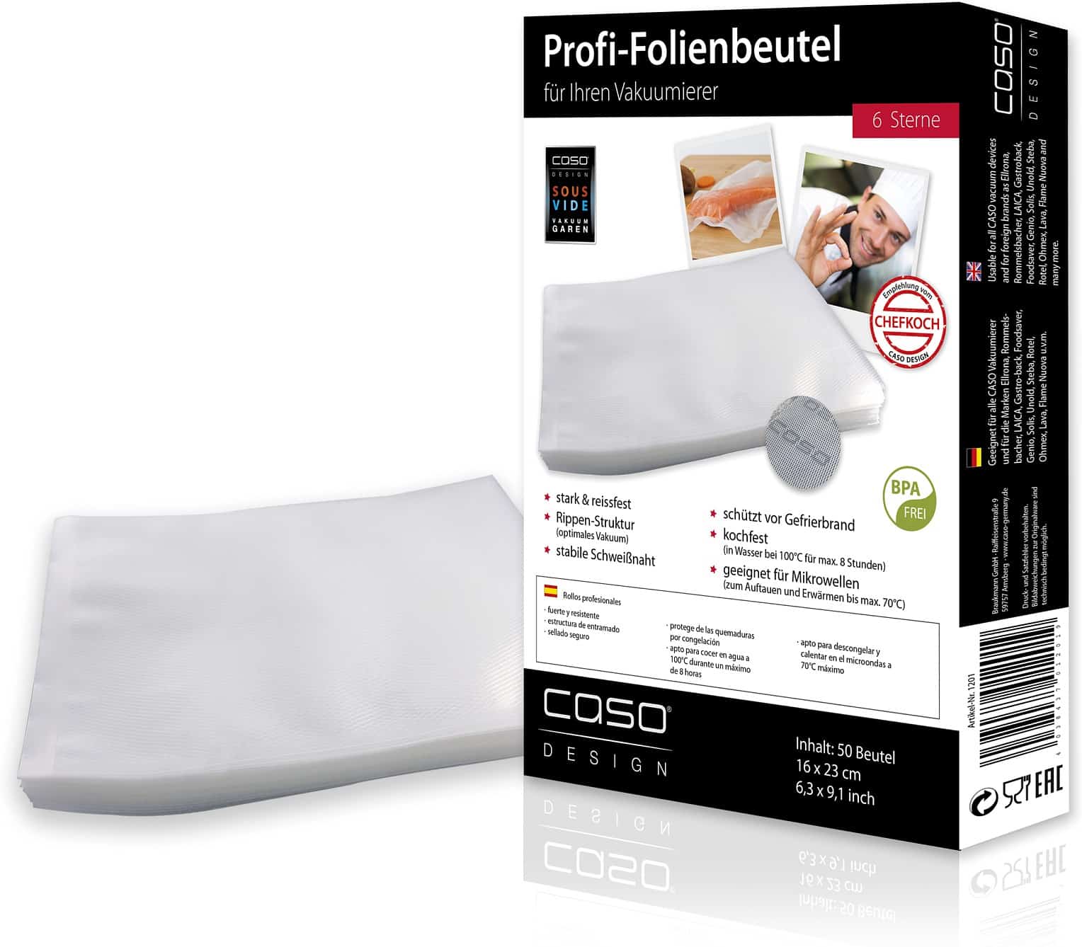 Bolsas para envasar al vacío Caso 16cm x 23cm * 50 Bolsas