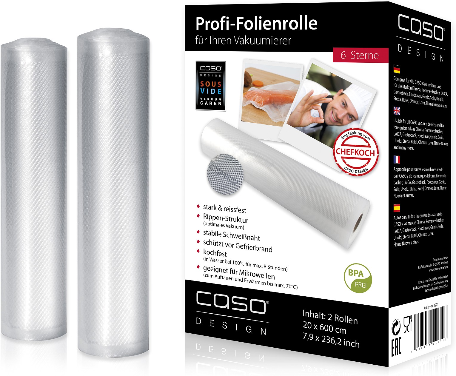 Rollos para envasar al vacío Caso 20cm x 600cm * 2 Rollos