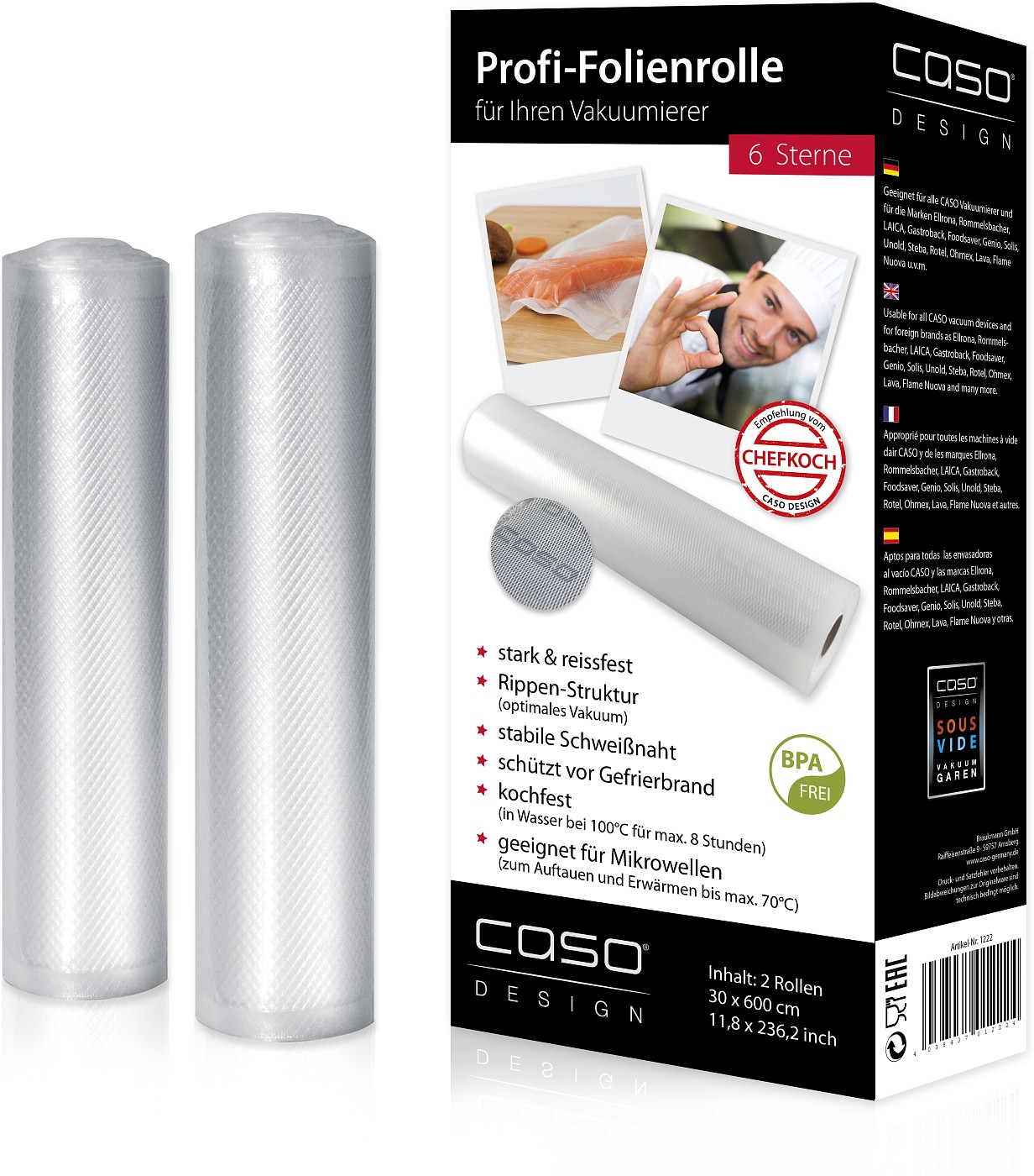 Rollos para envasar al vacío Caso 30cm x 600 cm * 2 Rollos